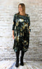 Green Butterfly Printed Velvet - Gathered Hem Dress  £165