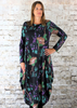 This hitch up dress is made from a soft feel black Jersey fabric, with an all over green And brown woodland print. The dress has a hitch up hem on both sides, which can be buttoned up or let down for a longer length. Perfect for any autumn / winter occasion from a wedding, mother of the bride, mother of the groom to a party or everyday wear. This dress will take you from day to night with effortless style and elegance. Available in Black, Forest, Navy and Olive.